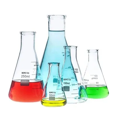 Erlenmeyerkolf van borosilicaatglas met smalle hals en glazen erlenmeyer
